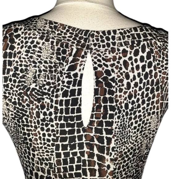 GABBY SKYE Size L A-Line Dress Brown Beige Animal Print Stretch Cap Sleeve - Picture 3 of 9